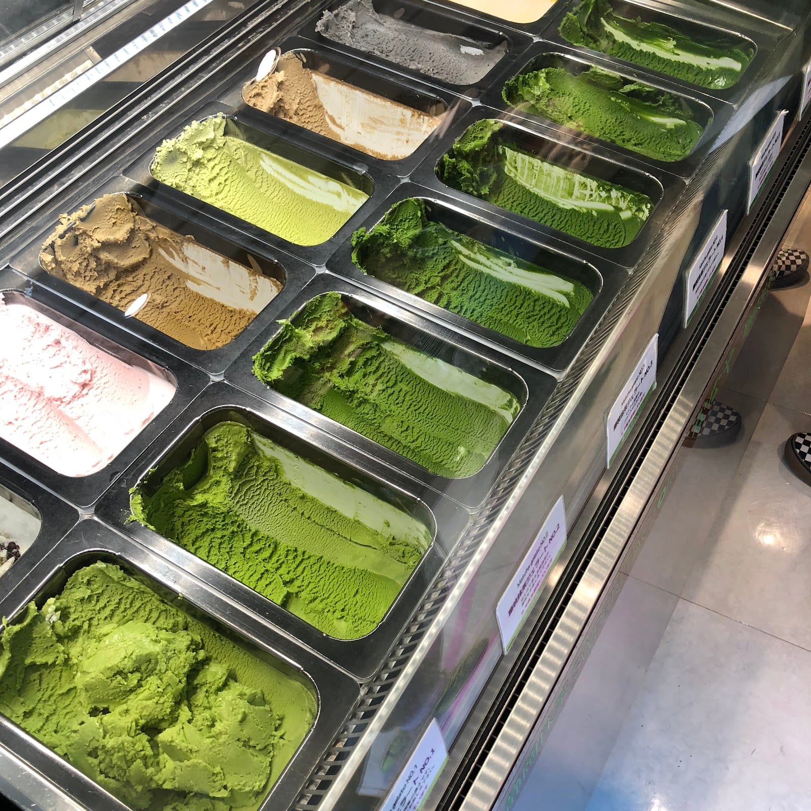 Suzukien's matcha gelato in its seven escalating shades.