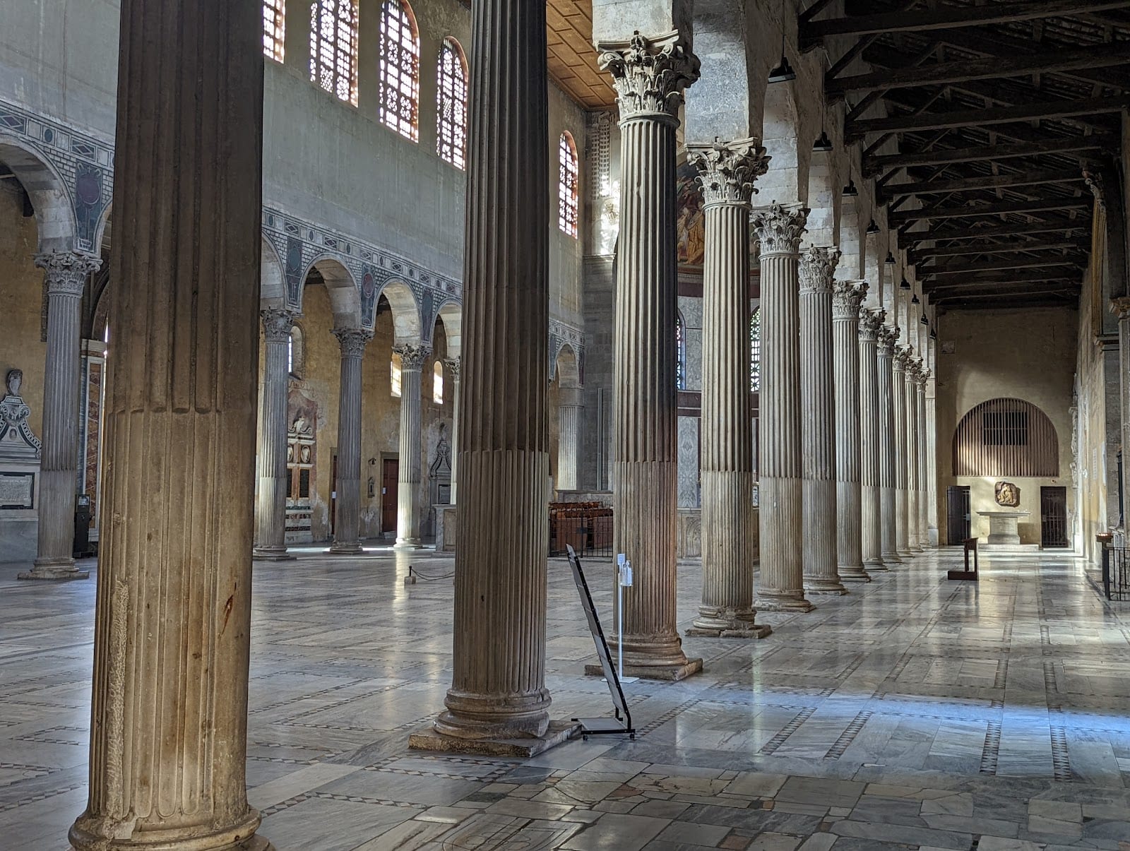 The ancient marble columns of the nave of Santa Sabina.