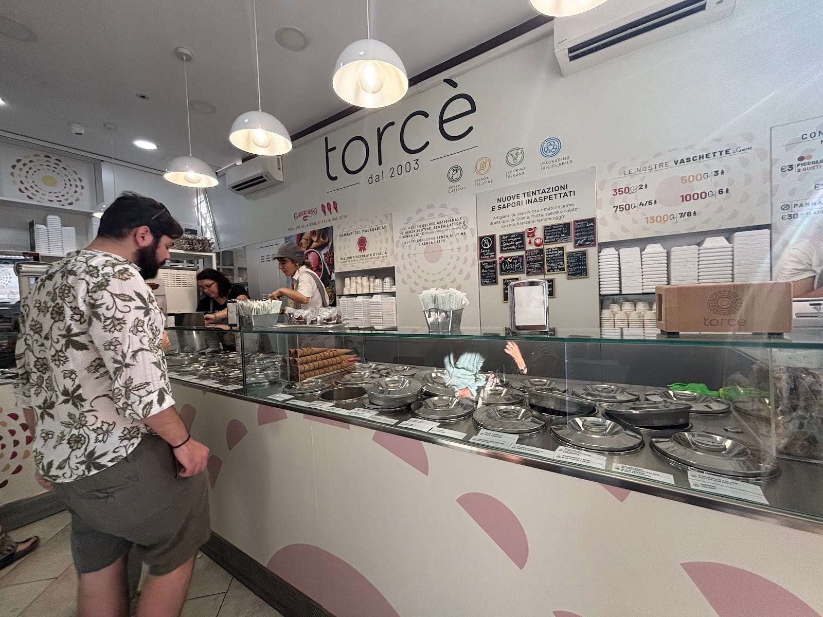 The gelato counter at Il Gelato di Claudio Torcè.