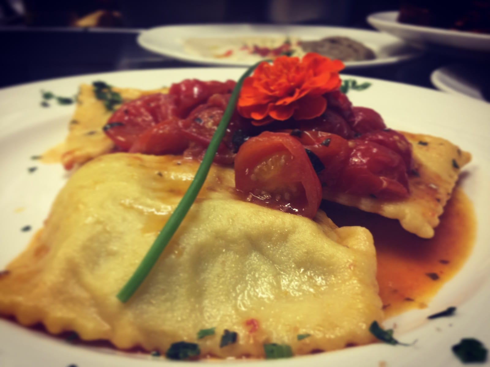 A plate of ravioli with tomatoes at Ba'Ghetto in the Jewish Ghetto.