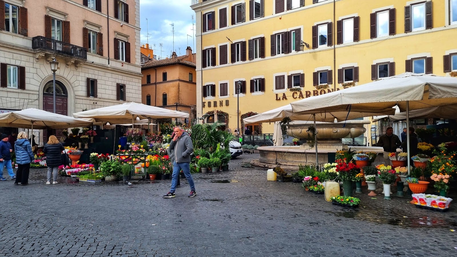 The morning flower and produce market on Campo de' Fiori.