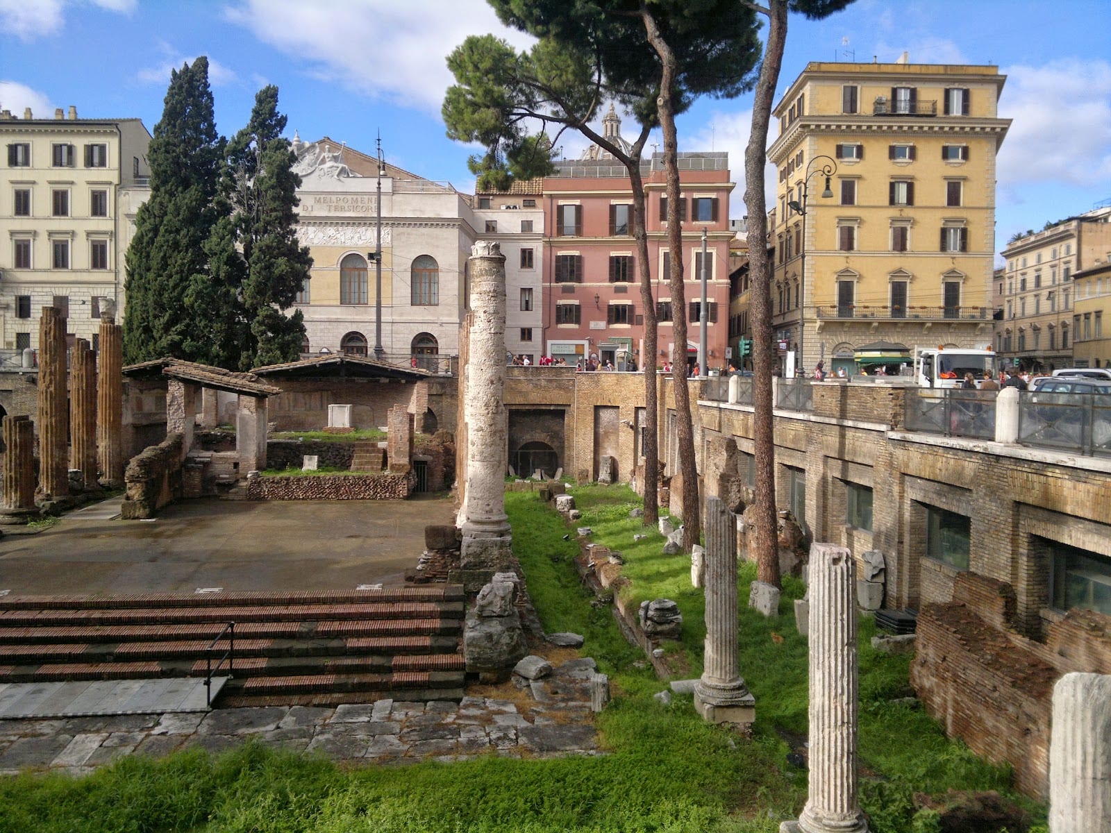 The sunken Republican temples and standing column of Largo di Torre Argentina.