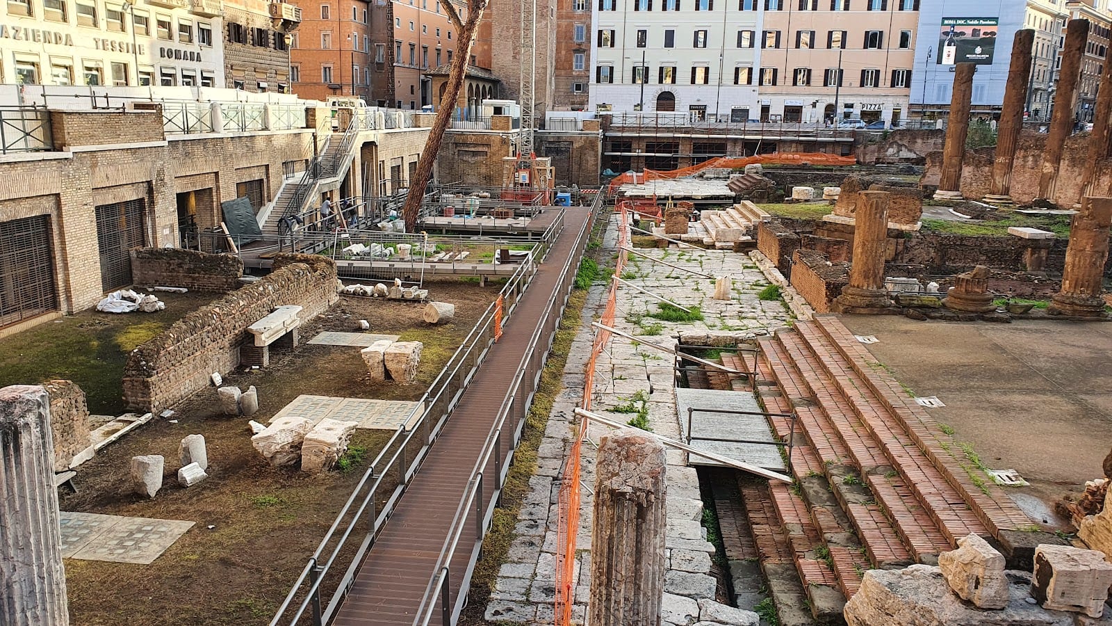 The raised walkway among the ruins of Largo di Torre Argentina.