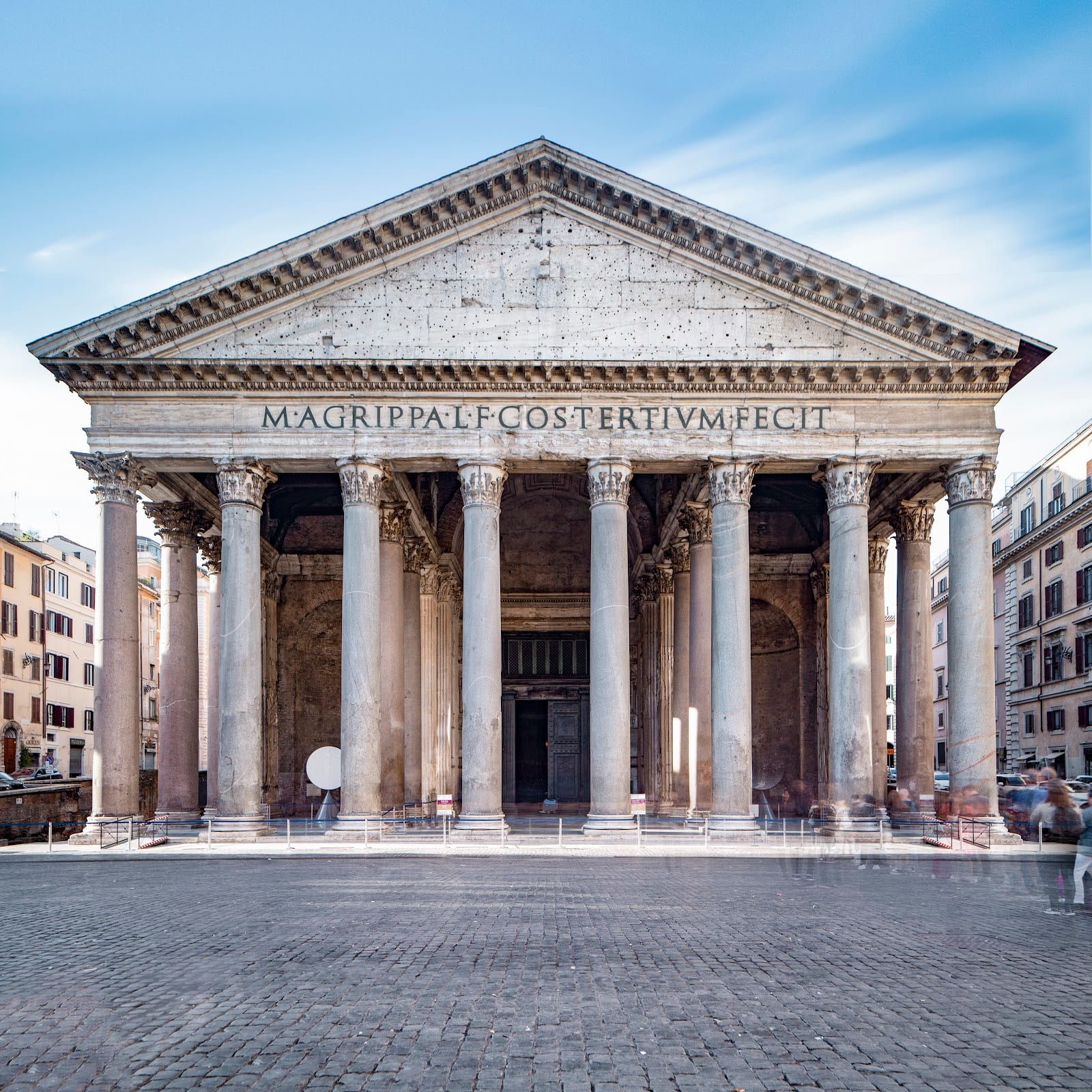 The portico and Agrippa inscription on the front of the Pantheon in Rome.