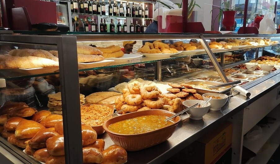 The hot-food counter of curries at 7 Seven Lanka Restaurant.