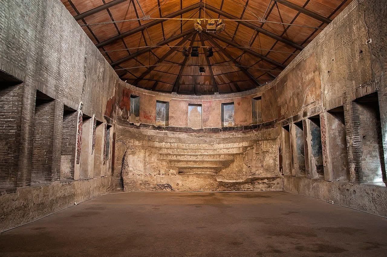 The tiered apse and semi-subterranean hall of the Auditorium of Maecenas in Rome.