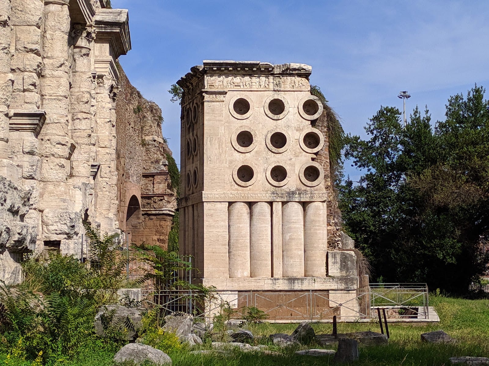 Detail of the oven-shaped openings on the Tomb of Eurysaces the Baker at Porta Maggiore.