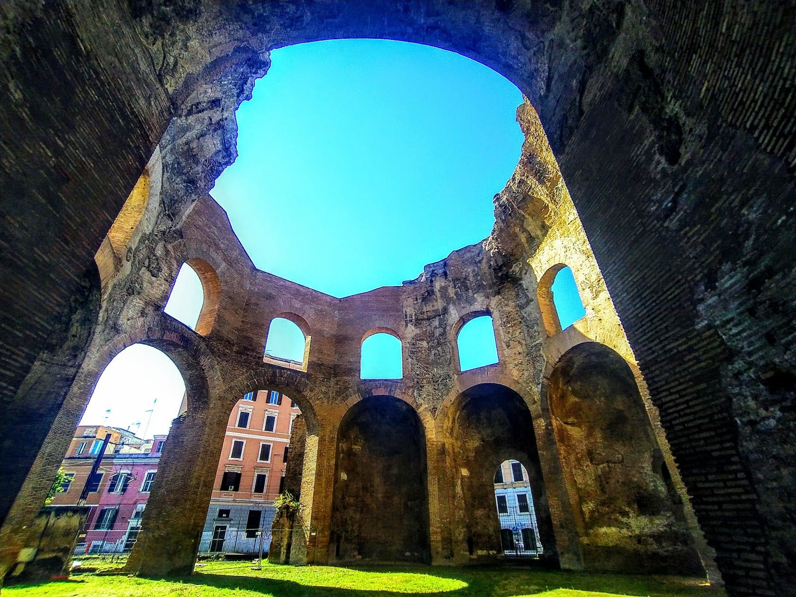 Looking up through the open dome of the Temple of Minerva Medica nymphaeum.
