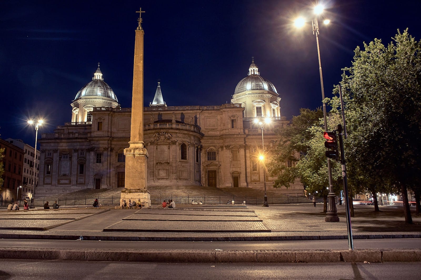 The facade and Romanesque bell tower of the Basilica di Santa Maria Maggiore on the Esquiline Hill in Rome.