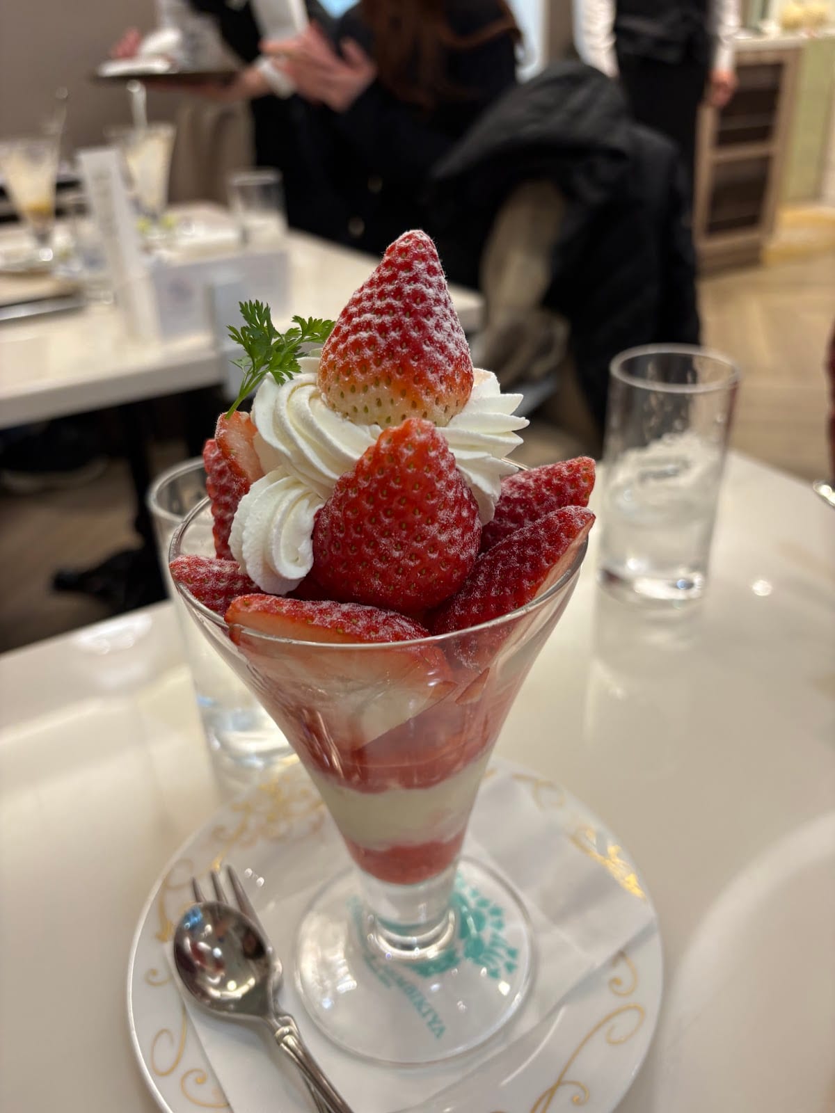 A strawberry parfait at Ginza Sembikiya.