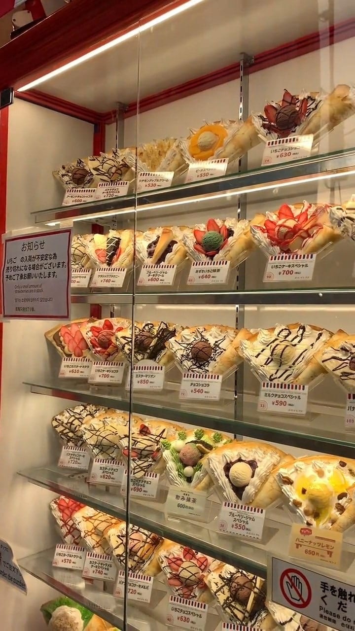 Marion Crepes' display of crepe samples.