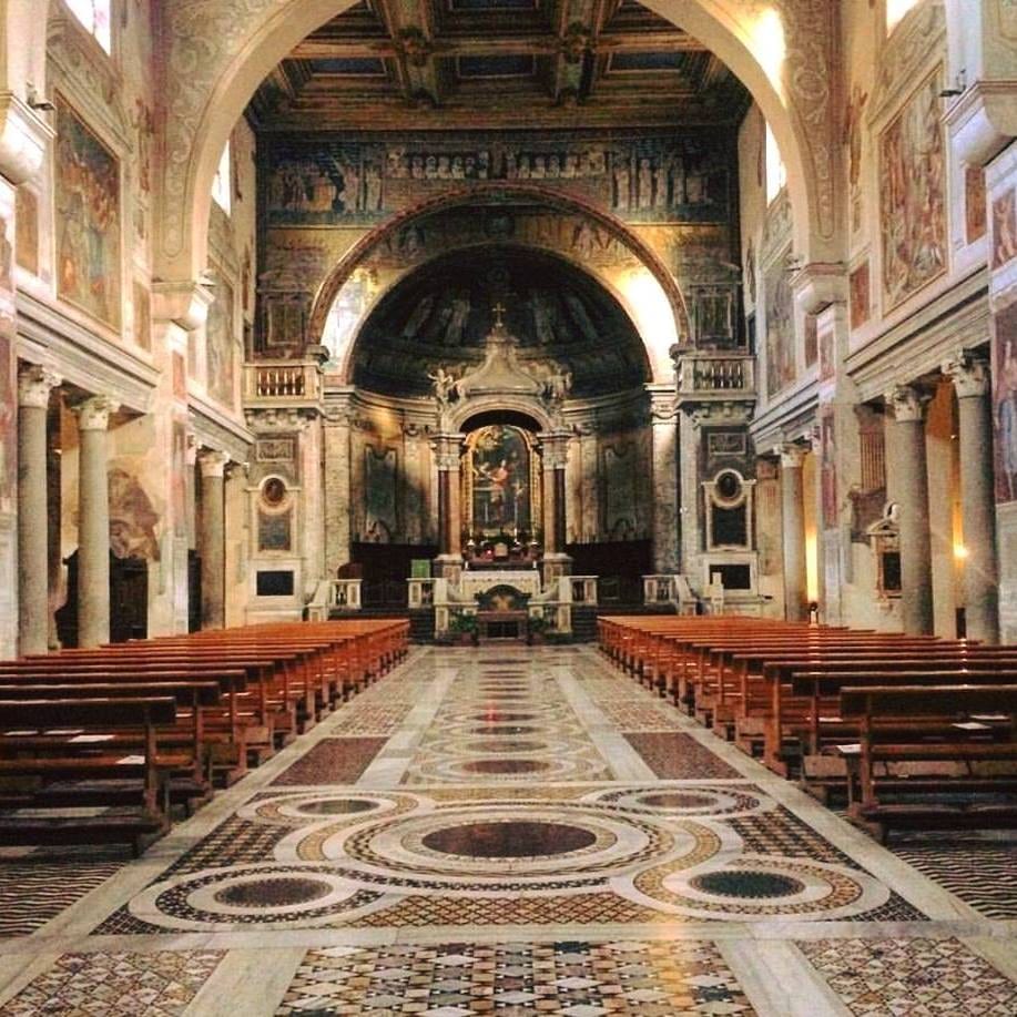 The nave of Santa Prassede looking toward the mosaic apse.