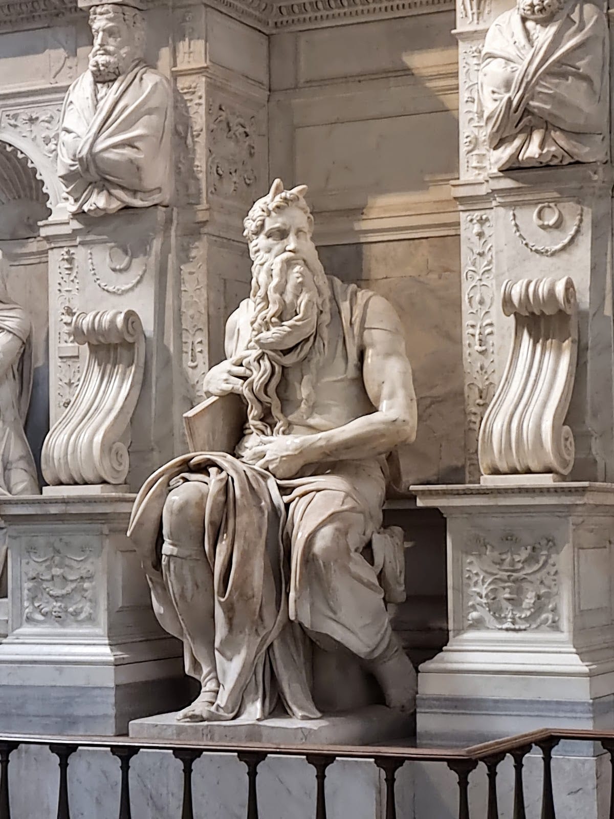 Michelangelo's marble statue of Moses in San Pietro in Vincoli, Rome.
