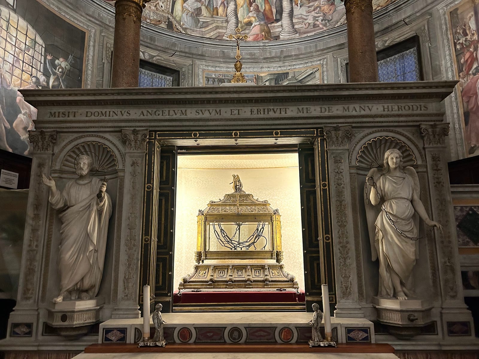 The reliquary holding the chains of St Peter beneath the altar of San Pietro in Vincoli.