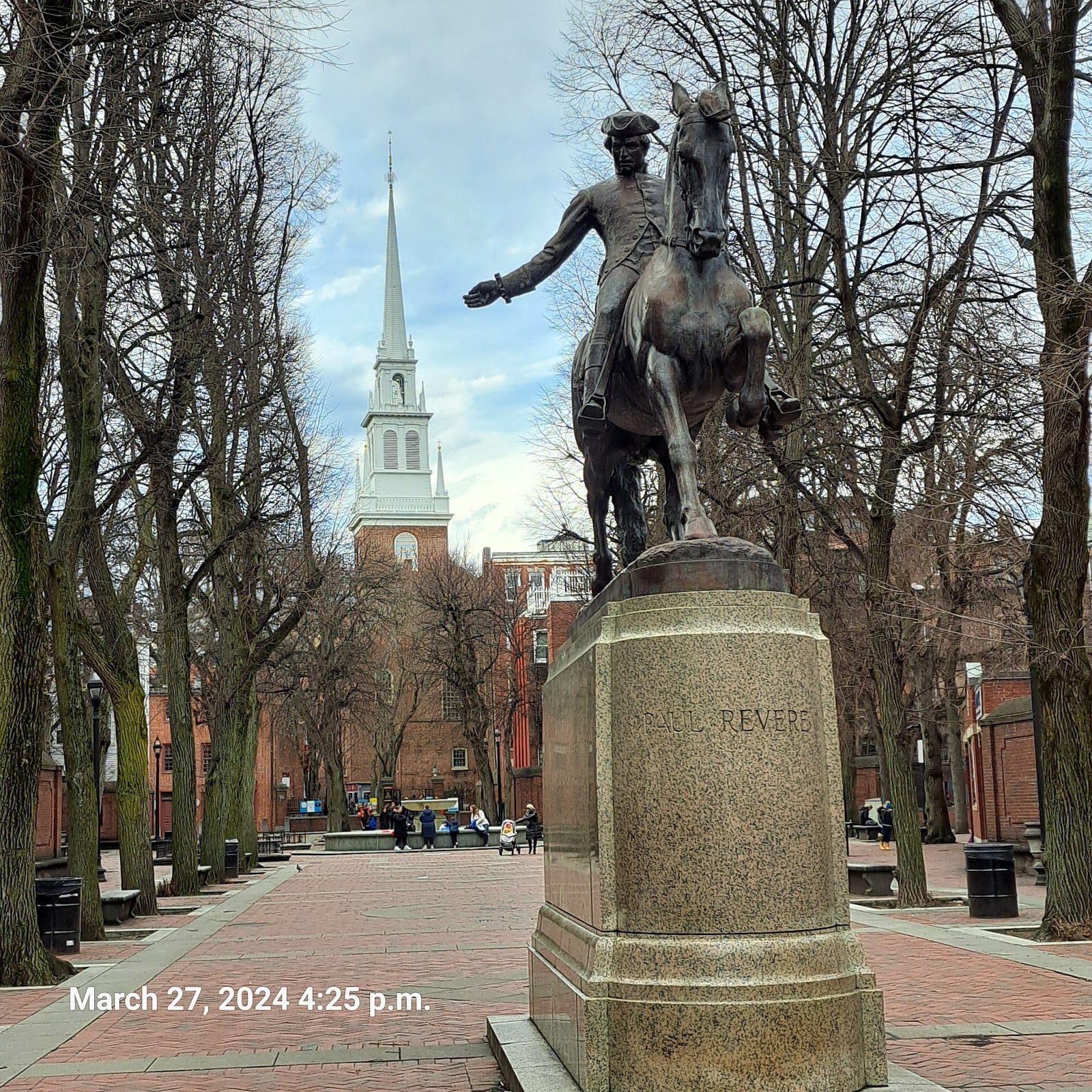The Prado park in the North End, looking toward Old North Church.