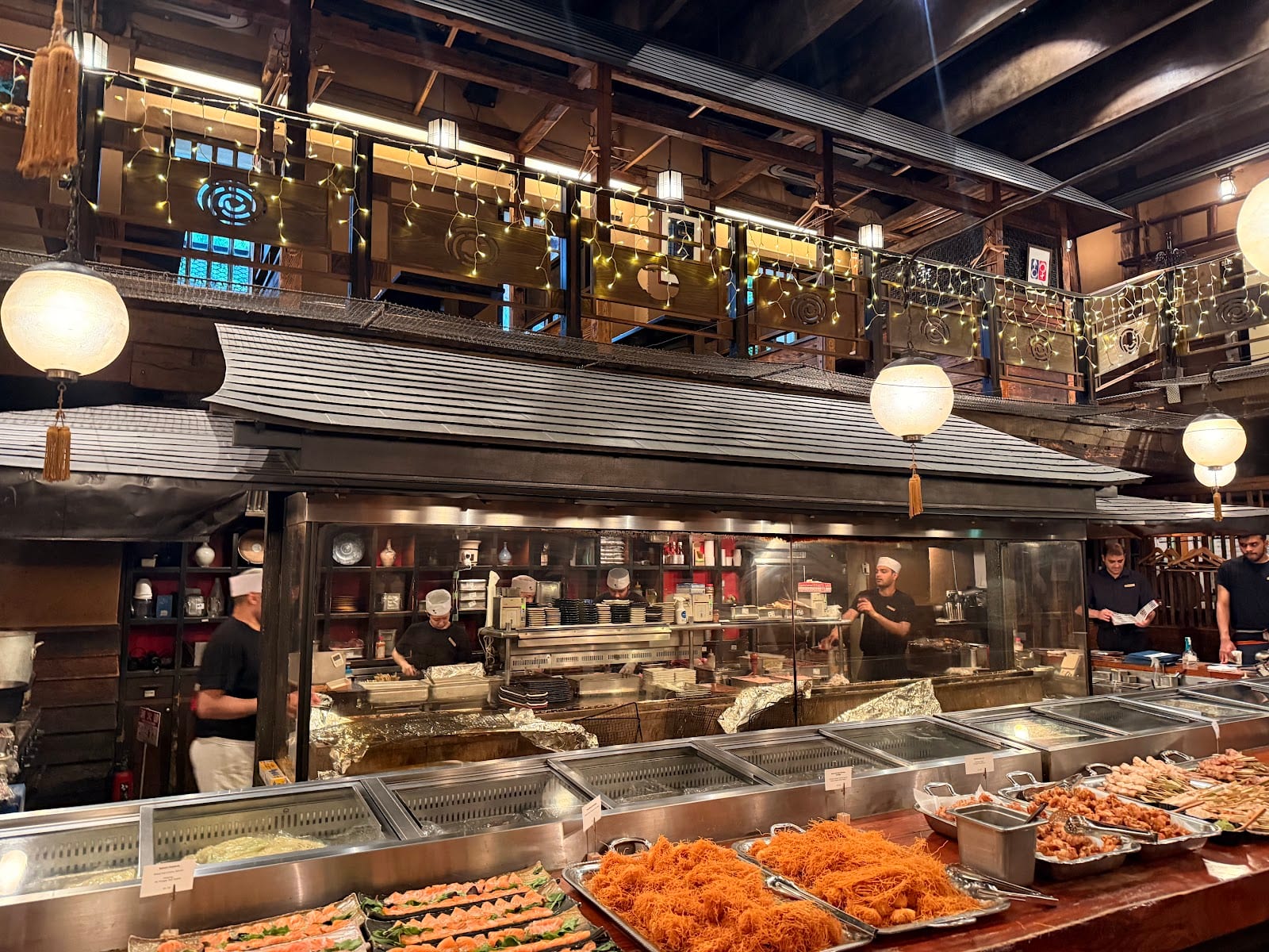 The open kitchen below Gonpachi's two-storey dining hall.