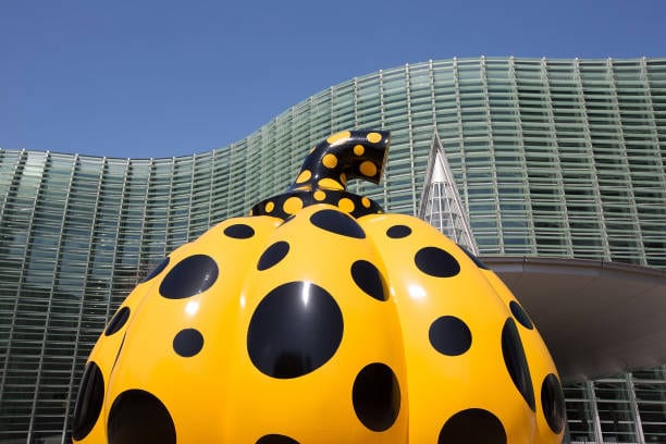 A polka-dotted pumpkin sculpture on show at the National Art Center.