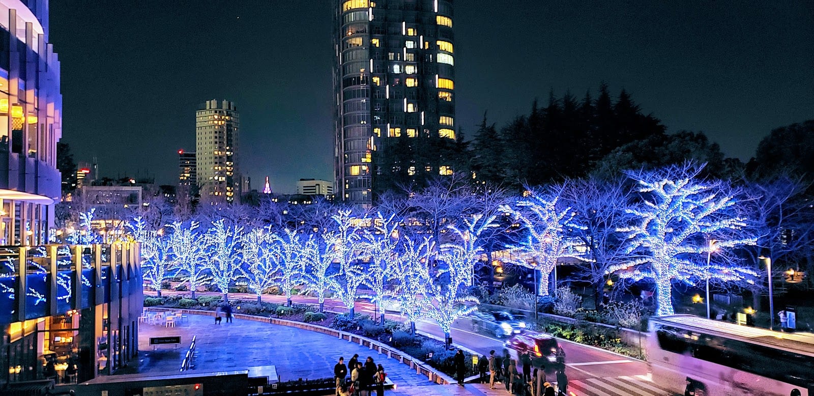 Winter illuminations lighting the grounds at Tokyo Midtown.