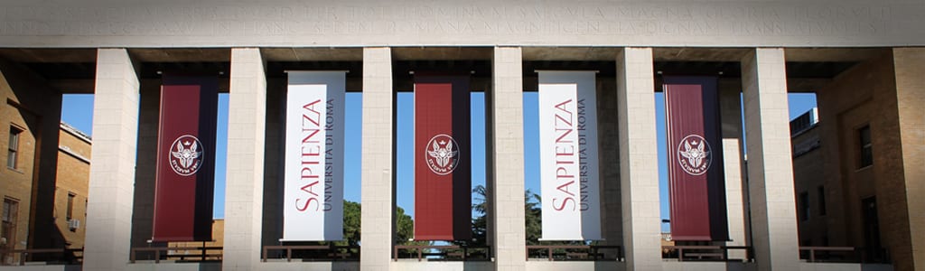 The travertine propylaeum entrance to the Città Universitaria at Sapienza.