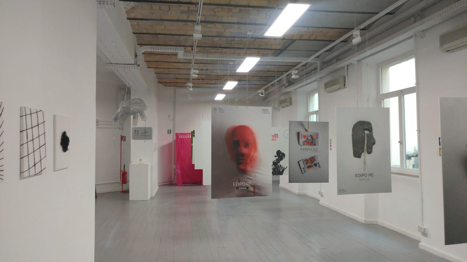 A contemporary-art exhibition in the gallery at Fondazione Pastificio Cerere.