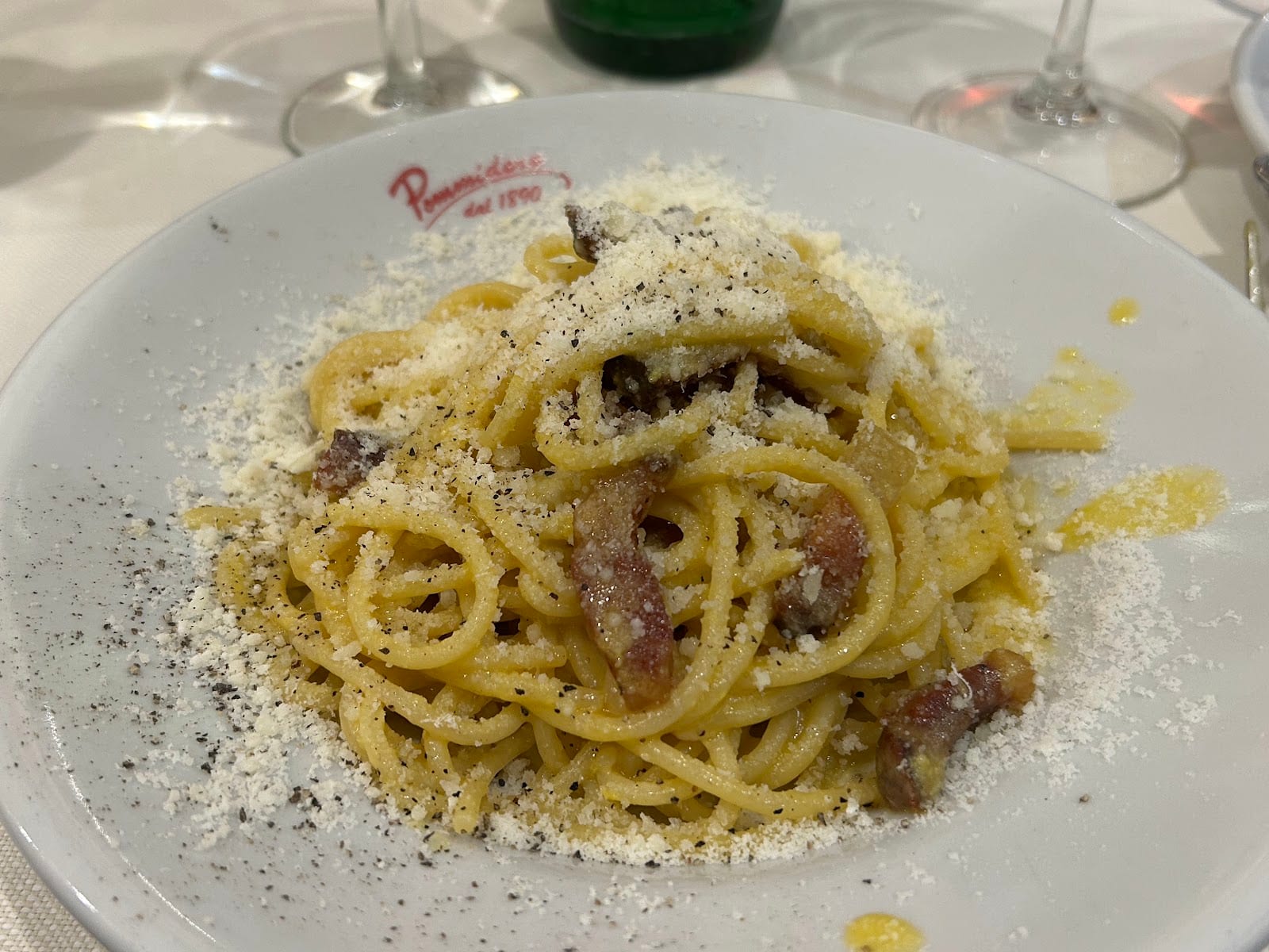 A plate of Roman carbonara at Pommidoro.
