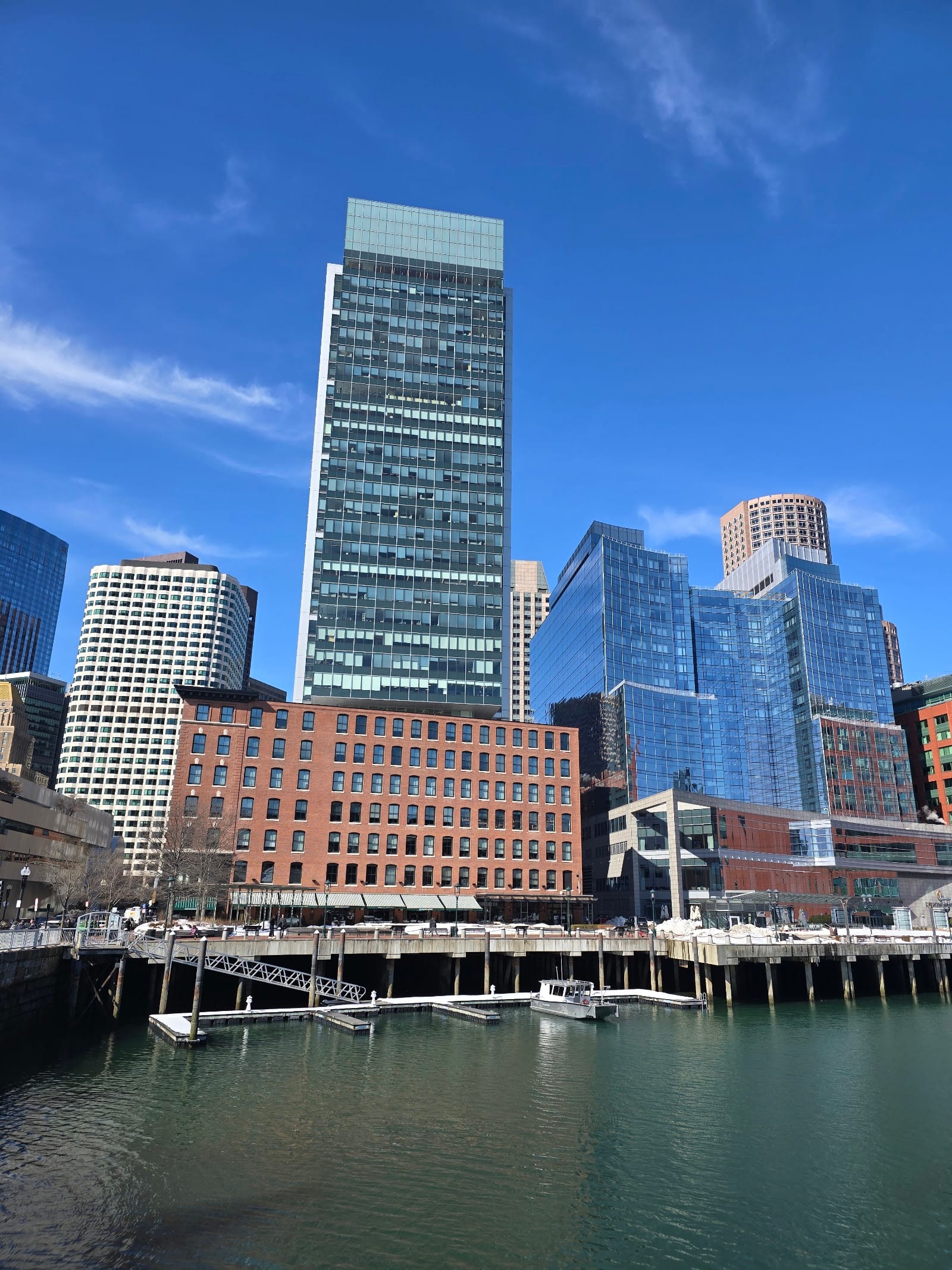 Brick warehouse buildings along Fort Point Channel in Boston.