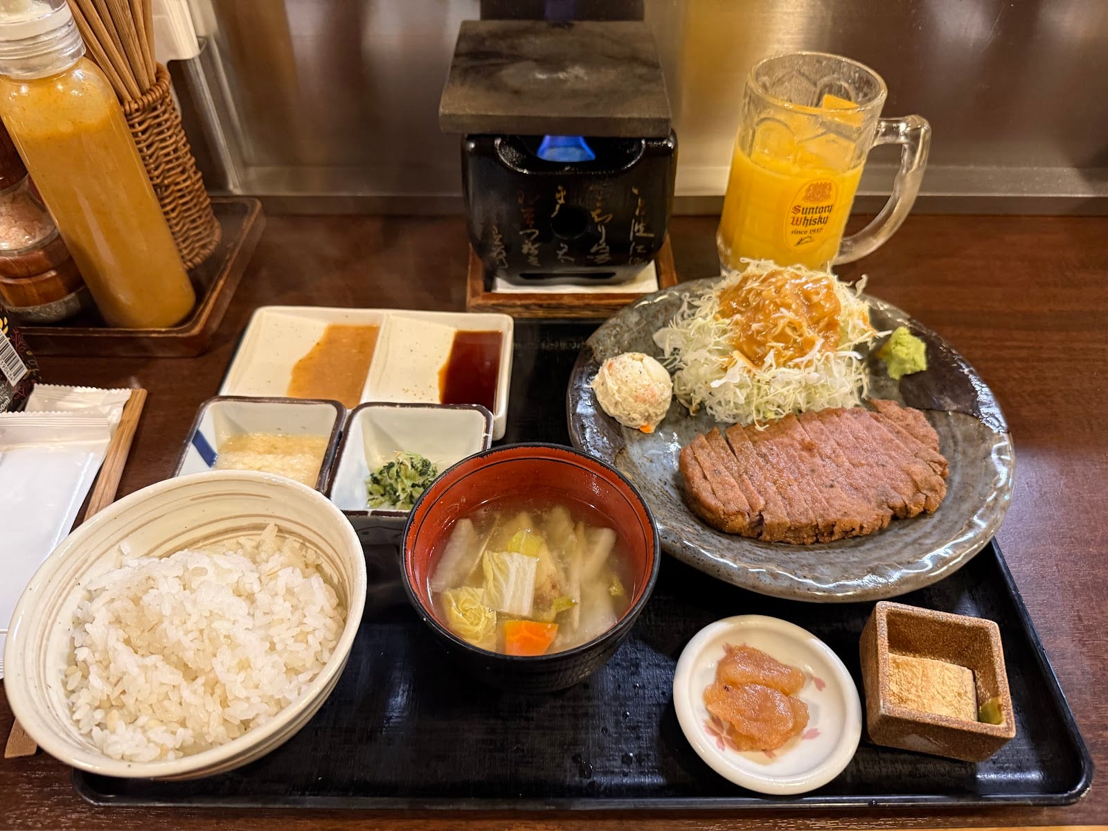 A gyukatsu set meal at Gyukatsu Motomura.