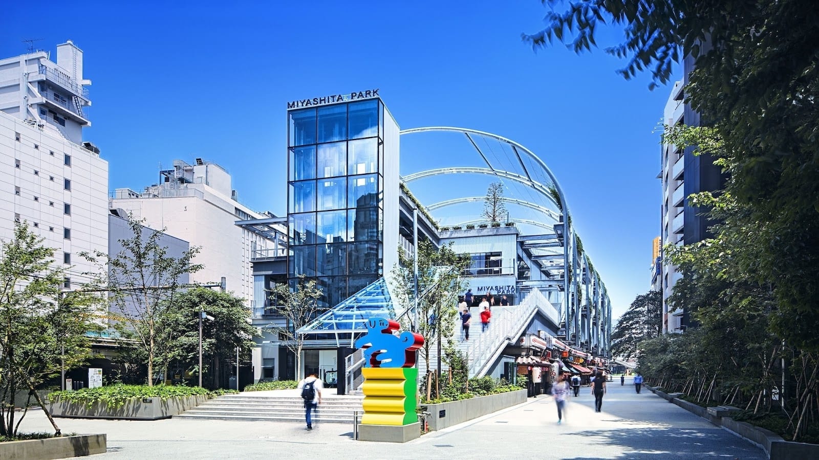 The exterior and walkways of Miyashita Park in Shibuya.