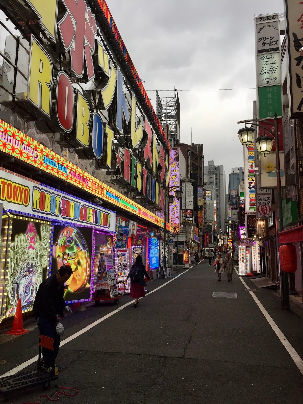 Neon signage stacked along a Kabukicho street.