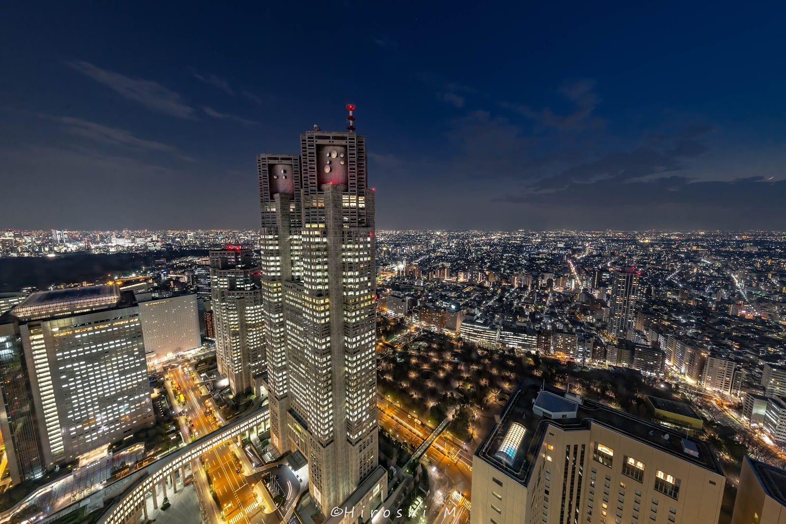 Tokyo's city lights at night seen from the 202-meter observation deck.