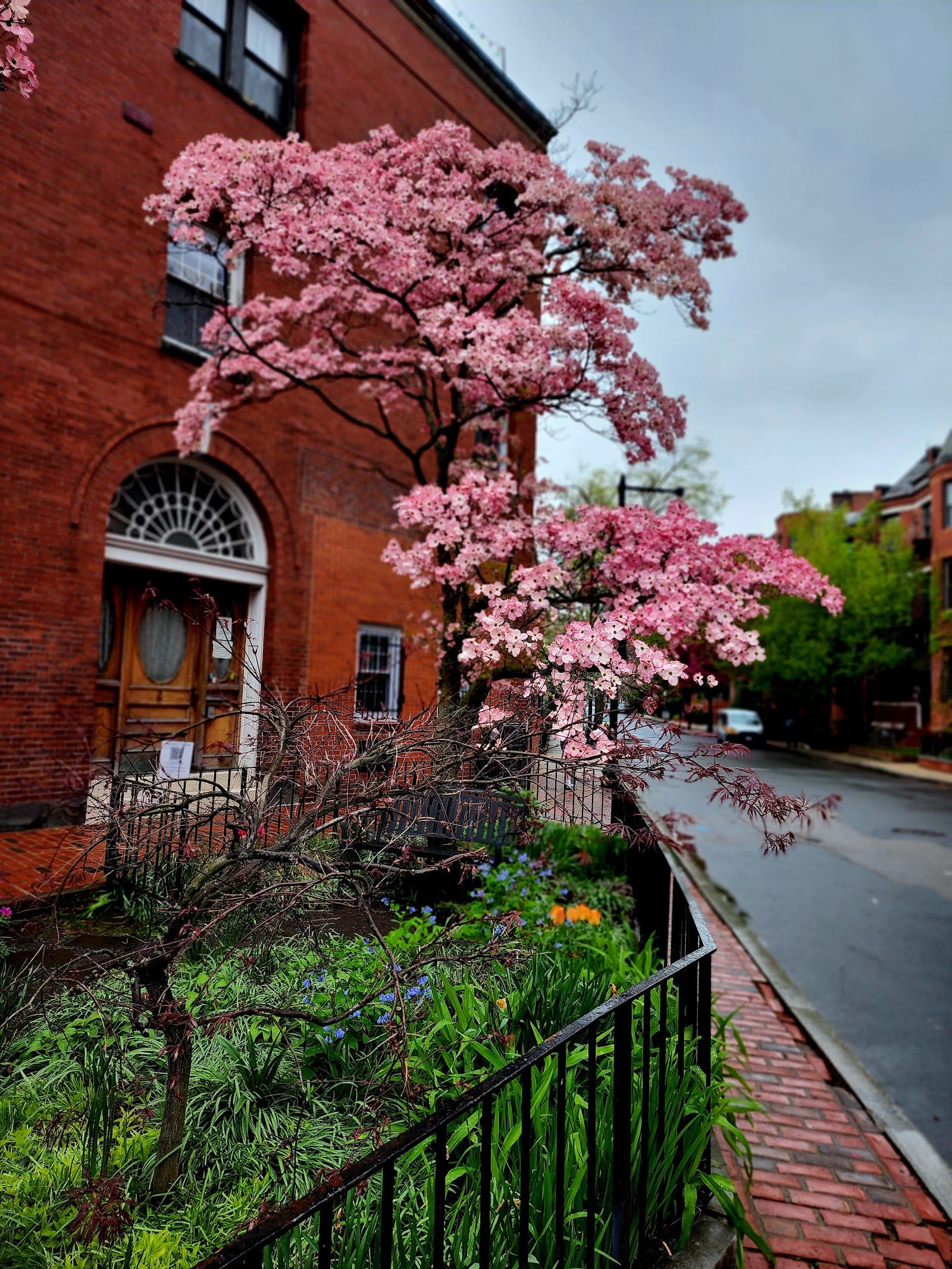 Victorian bow-front brownstones along Union Park, South End Boston.