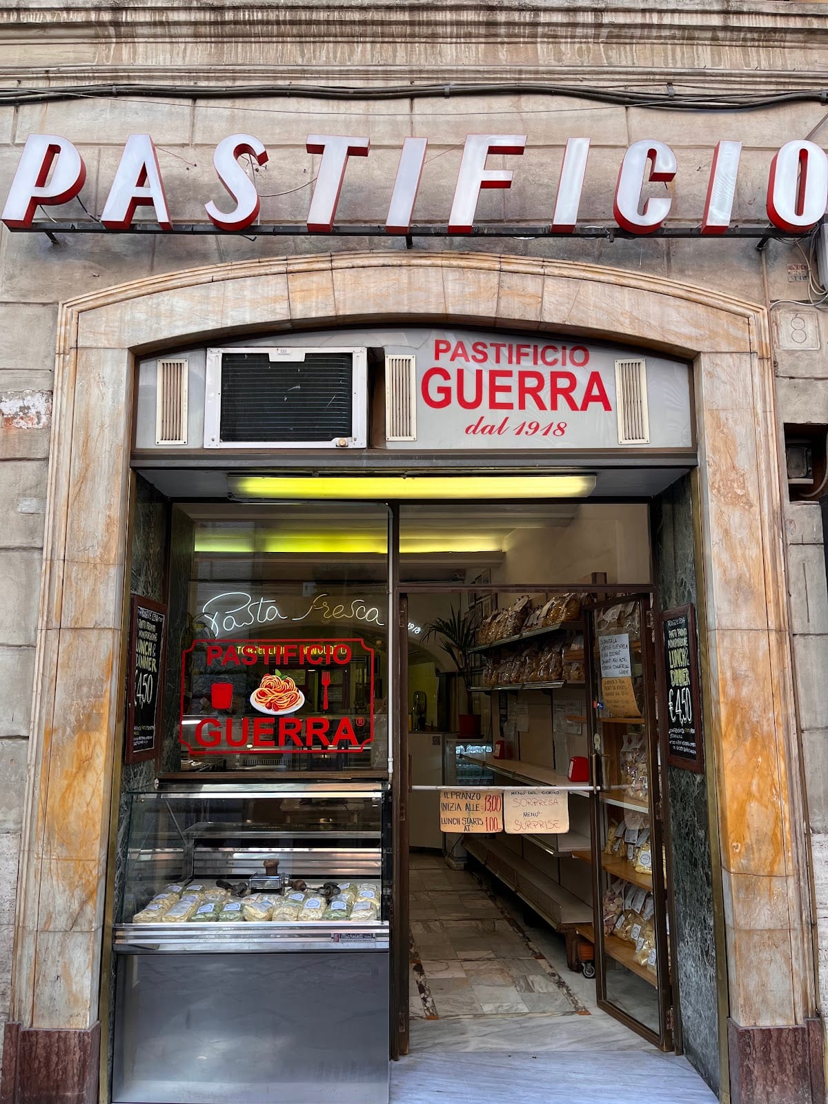 The Pastificio Guerra storefront and sign near the Spanish Steps.