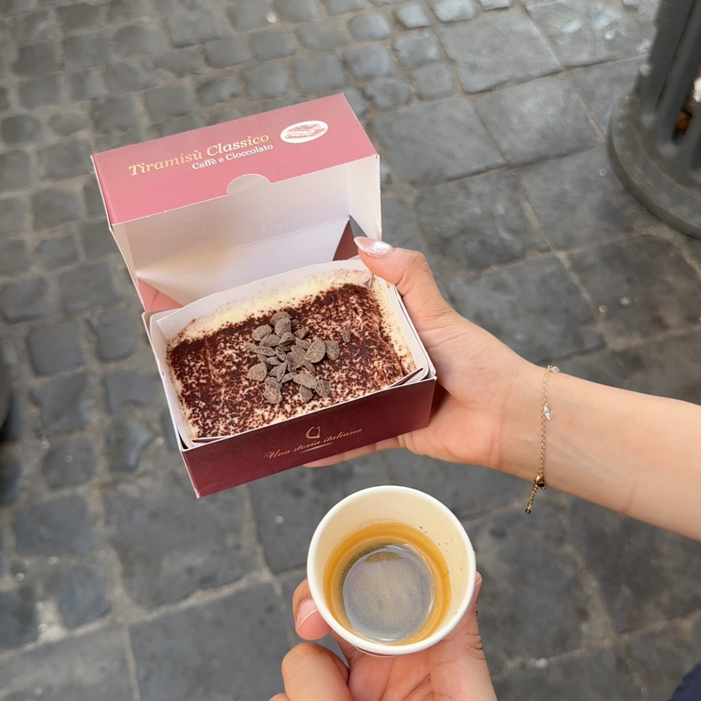 The classic Pompi tiramisu in its takeaway box.