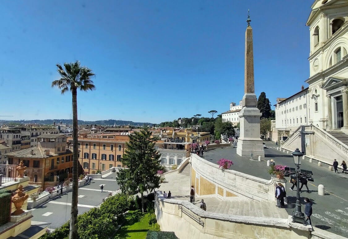 The obelisk and the view from the top of the Spanish Steps.