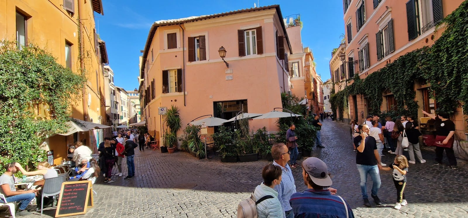 A small piazza in the medieval lanes of Trastevere.