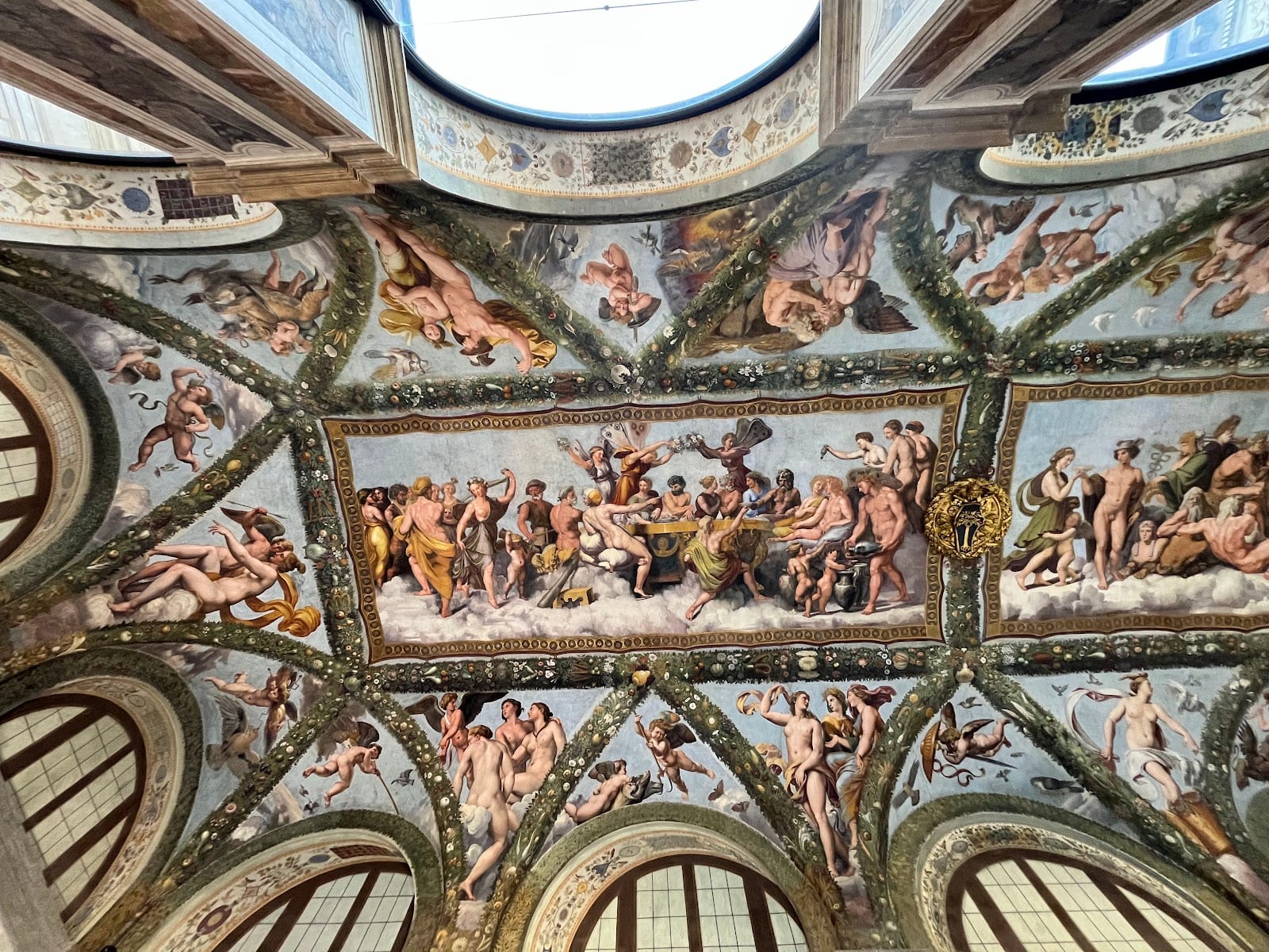 Raphael's frescoed Loggia of Cupid and Psyche ceiling at Villa Farnesina.