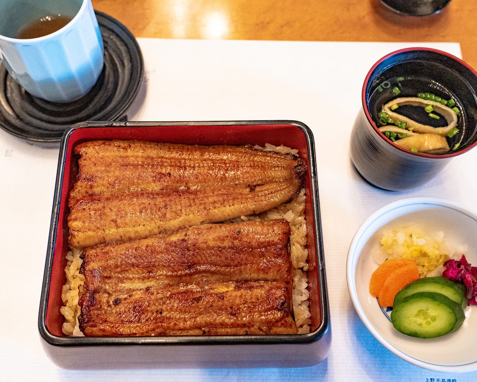 Unaju, charcoal-grilled eel over rice in a lacquer box, at Izuei in Ueno.
