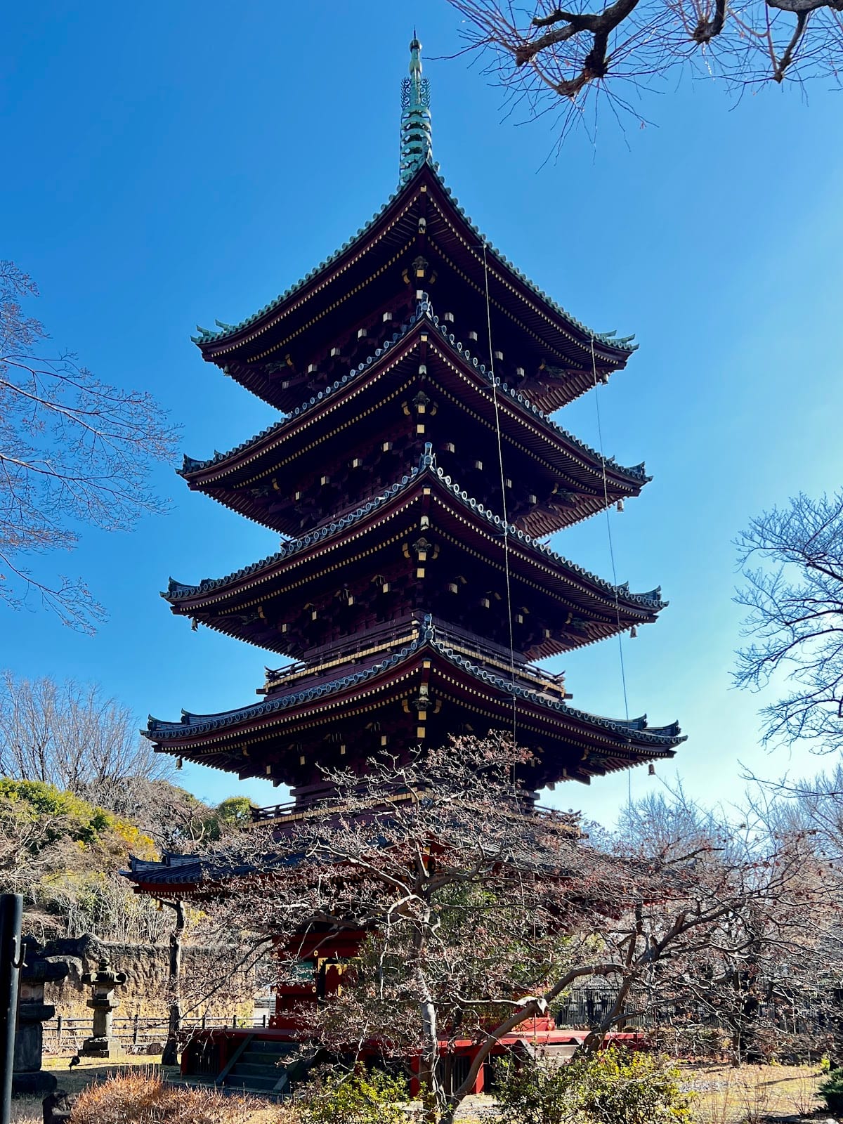 The five-story pagoda of Kan'ei-ji standing on the grounds of Ueno Zoo.