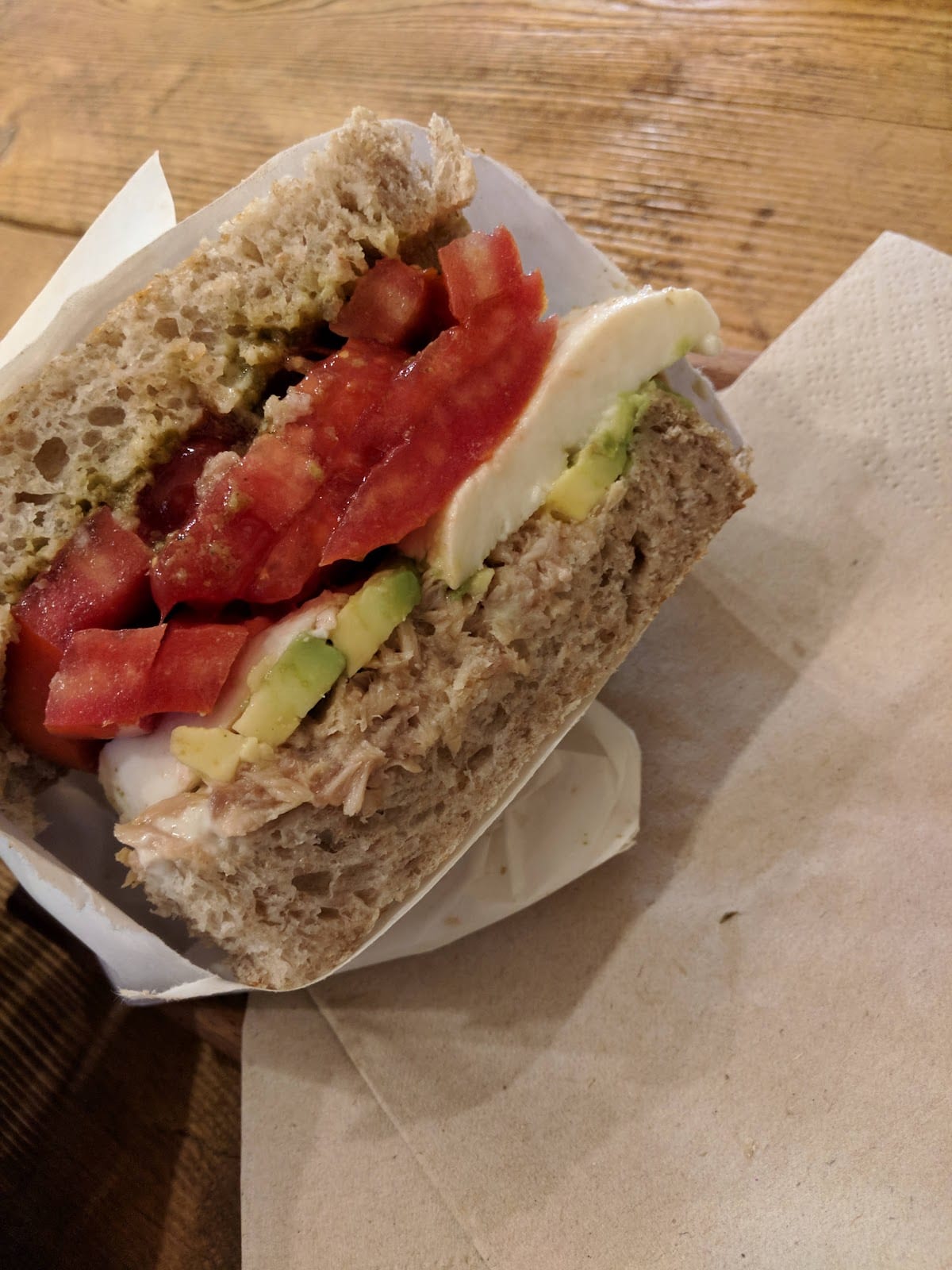 A fresh sandwich with tomato and cheese at Fa-Bio (reLab) near the Vatican Museums.