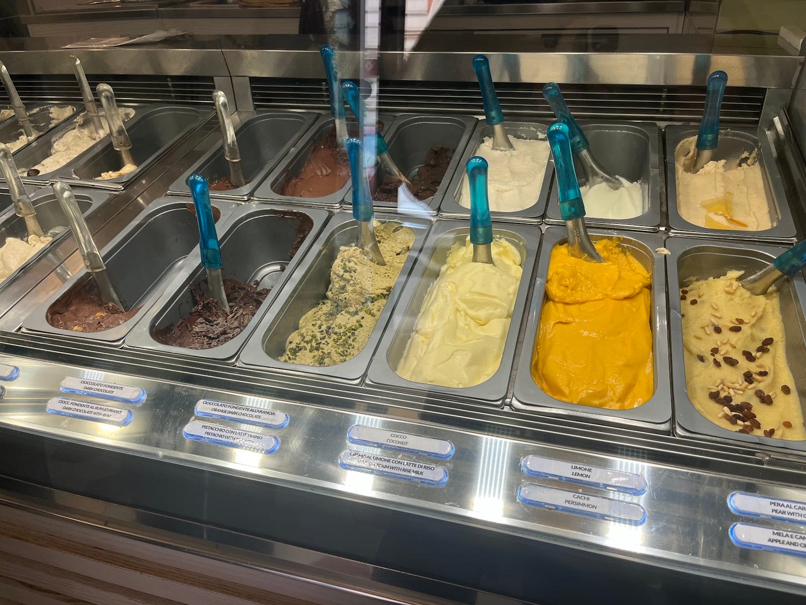 The gelato display case at Gelateria dei Gracchi.