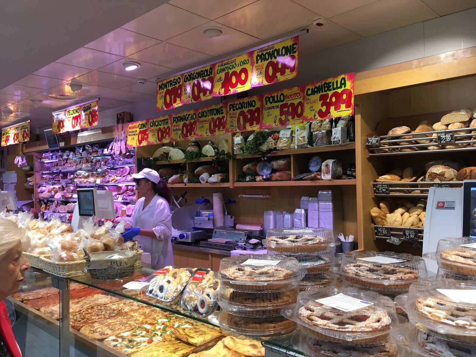 A deli and bakery counter at the Mercato Trionfale.