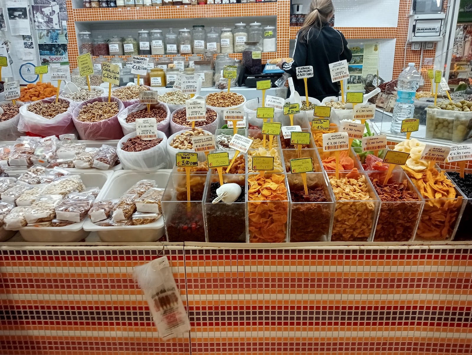 A dried fruit and nuts stall at the Mercato Trionfale.