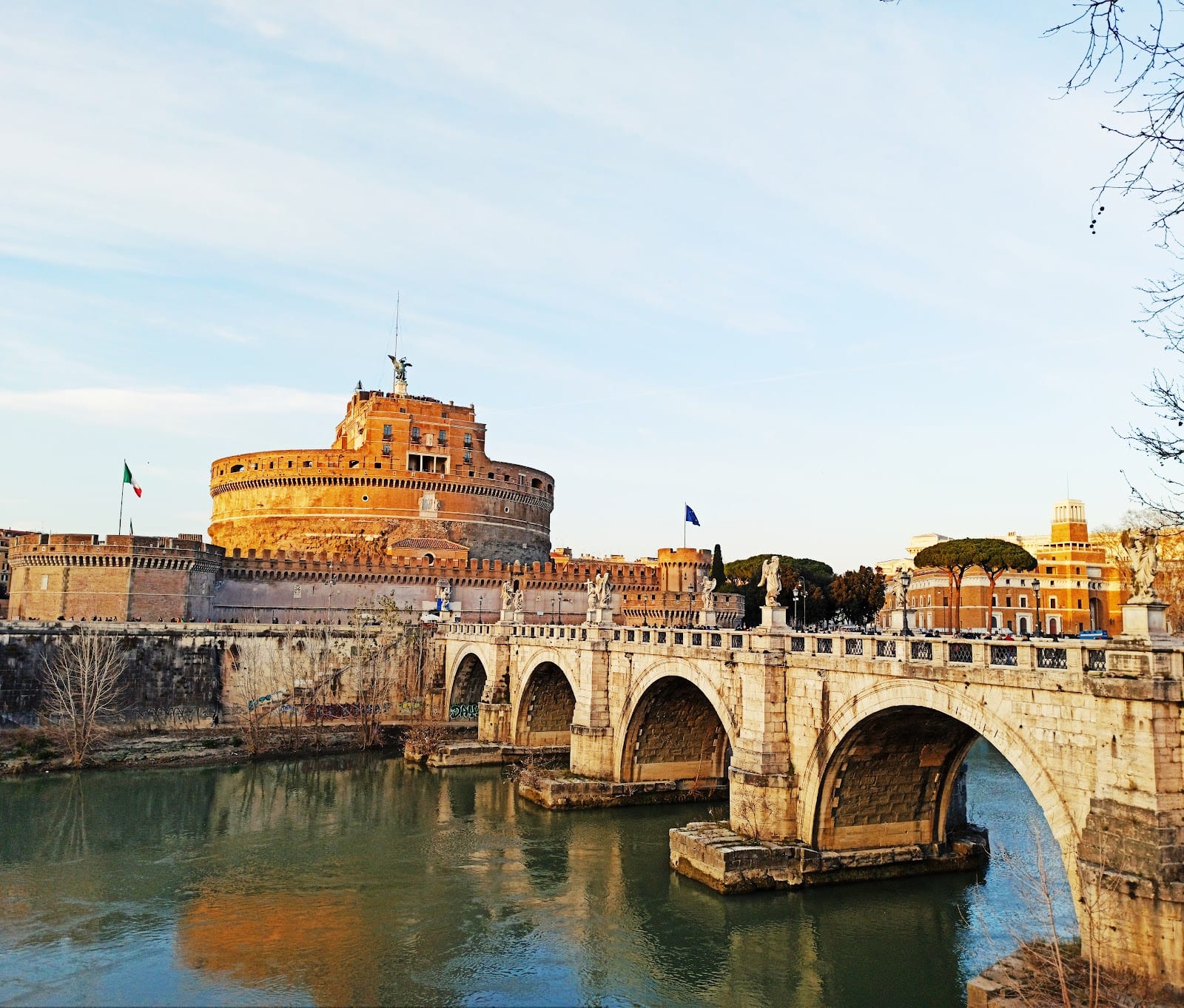 Castel Sant'Angelo and the Ponte Sant'Angelo over the Tiber in Rome.
