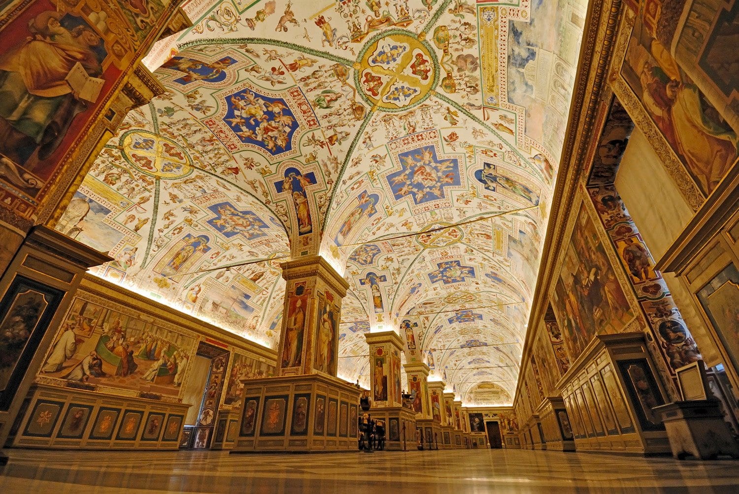 The gilded ceiling of the Gallery of Maps in the Vatican Museums.