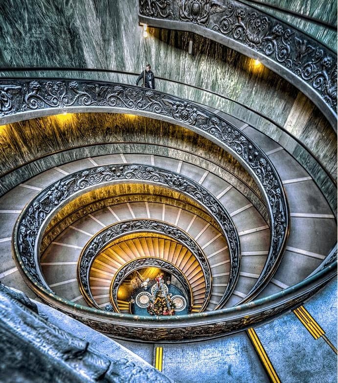 The Bramante spiral staircase at the exit of the Vatican Museums.