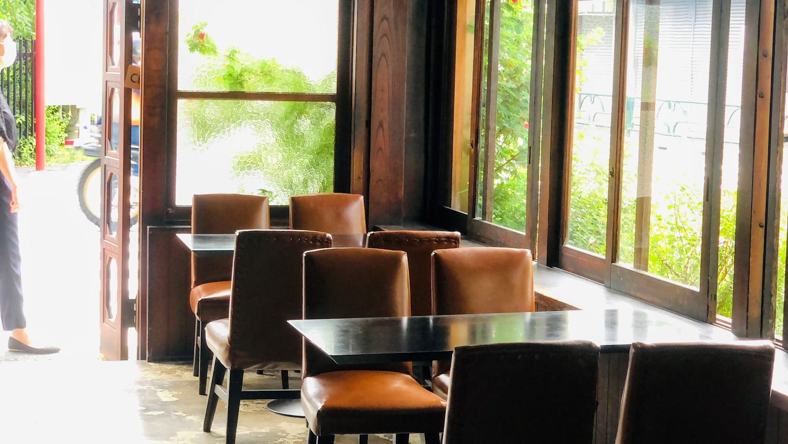 The window-side seating inside Kayaba Coffee.