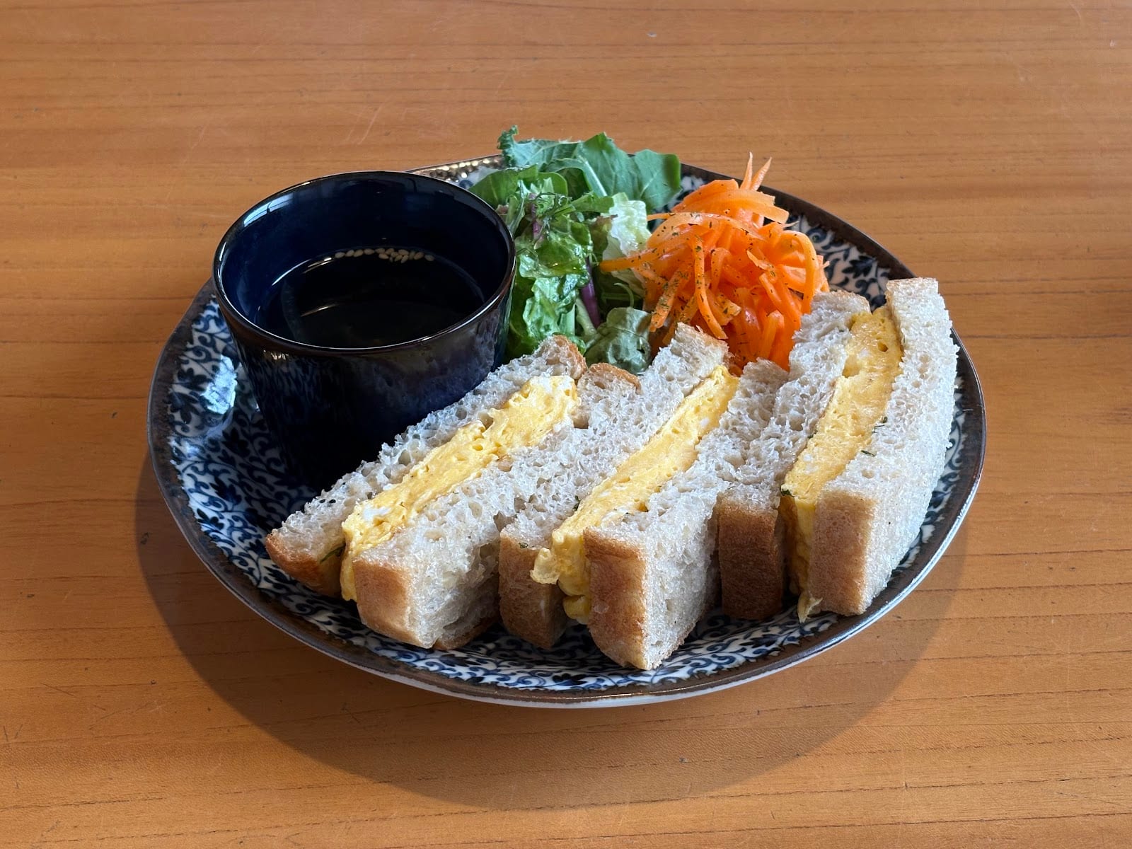 Kayaba Coffee's egg sandwich served with coffee.