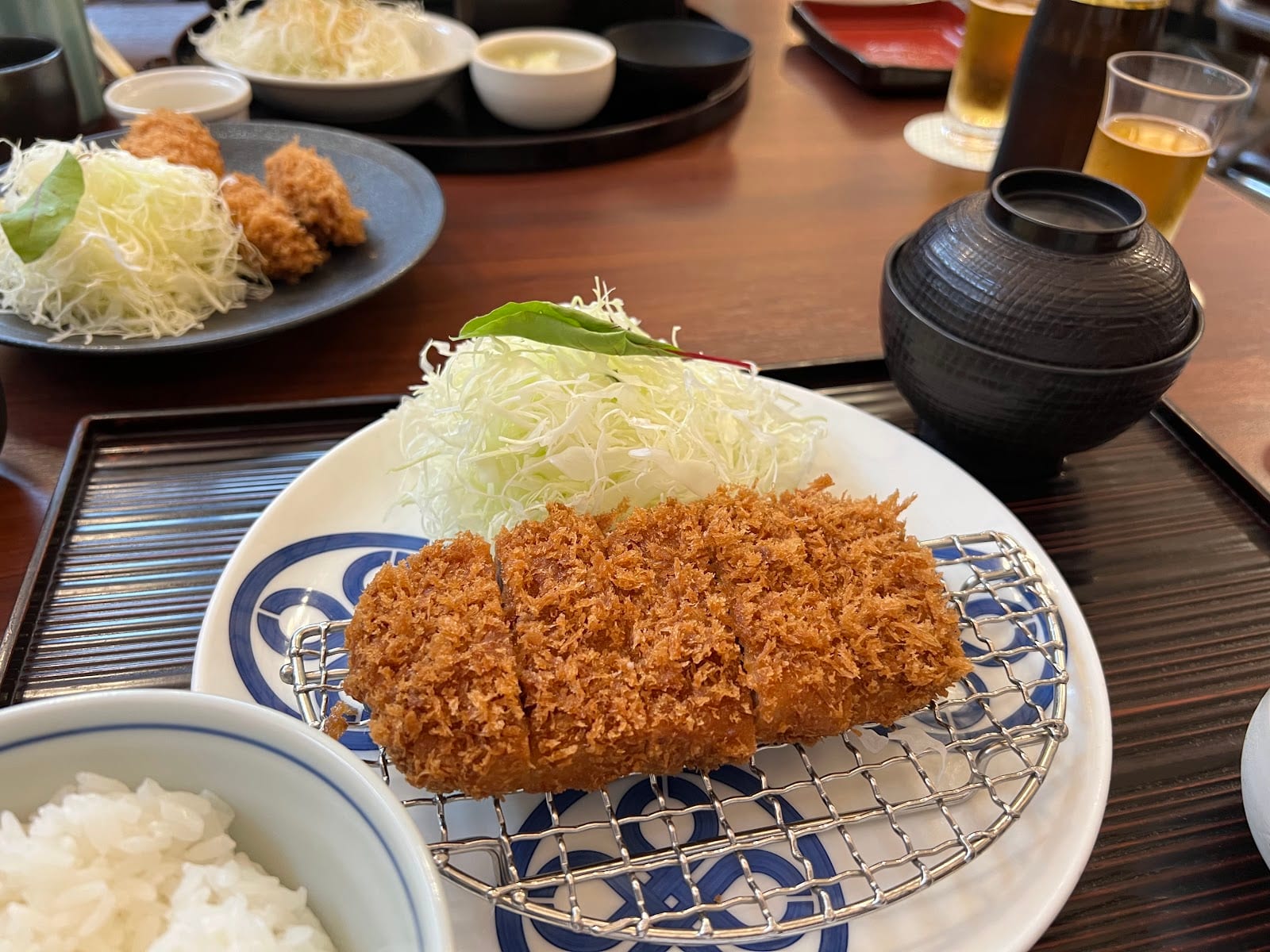 A tonkatsu set with rice, miso soup and shredded cabbage at Maisen in Aoyama.