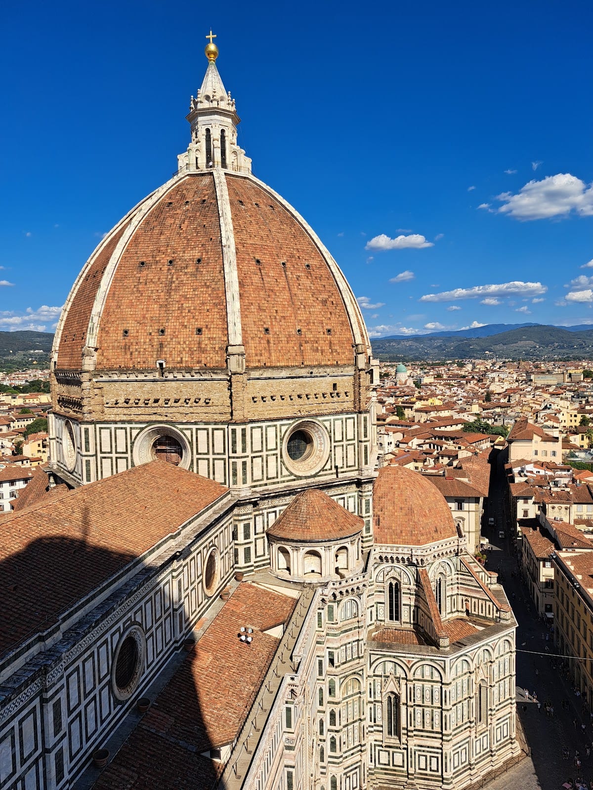 The great tiled dome of Florence Cathedral seen from Giotto's bell tower.