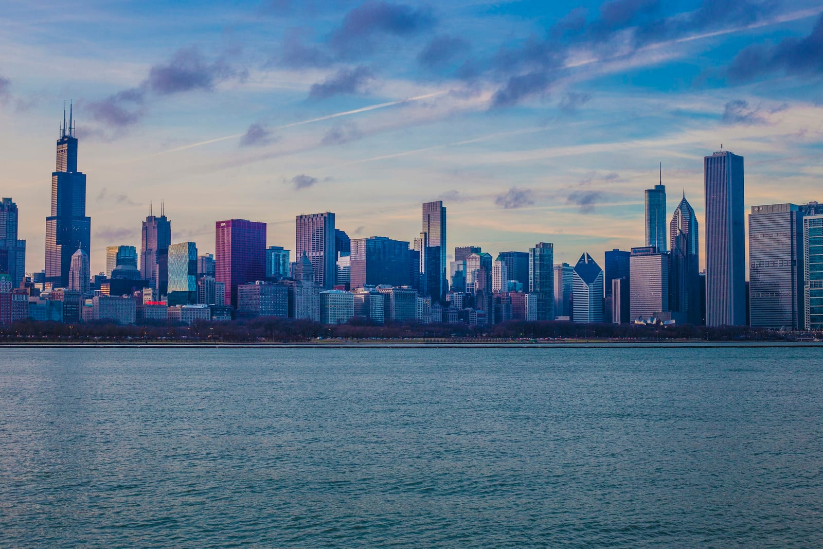 chicago skyline across lake michigan